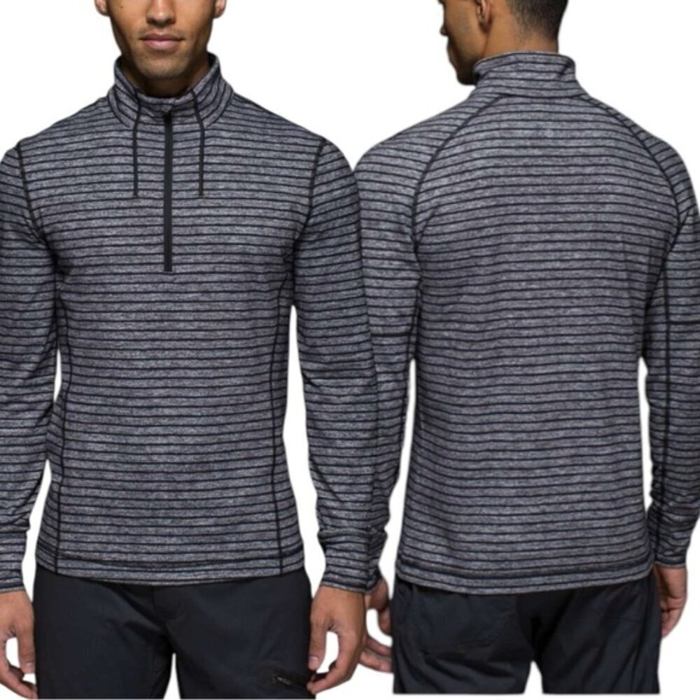 Lululemon Sweat Session 1/2 Zip Raven Stripe Black Heathered Black